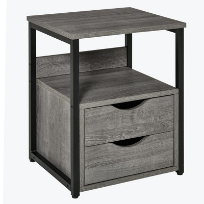 HOMCOM Industrial Side Table, End Table with 2 Storage Drawers Accent Piece