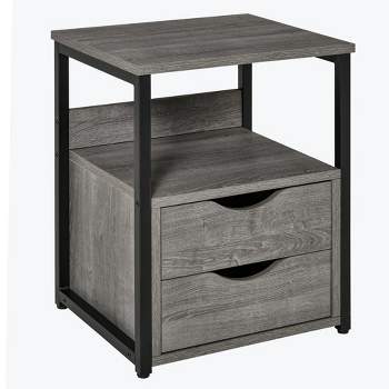 HOMCOM Industrial Side Table, End Table with 2 Storage Drawers Accent Piece