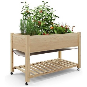 Raised Garden Bed, 48x24x32 Inch Wooden Planter Box with Locking Wheels - Indoor/Outdoor Herb Veggie Flower Planter - 1 of 4