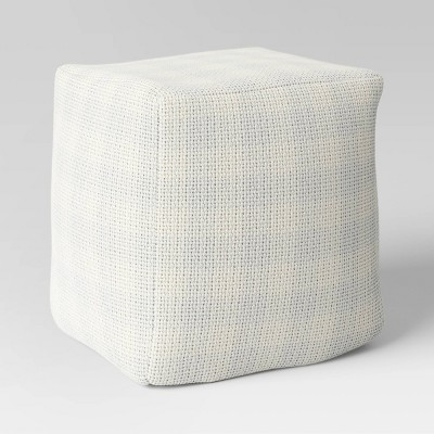 18"x18" Chunky Check Outdoor Patio Pouf Cream - Threshold™ designed with Studio McGee