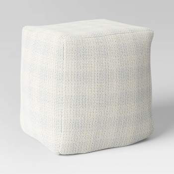 18"x18" Chunky Check Outdoor Patio Pouf Cream - Threshold™ designed with Studio McGee