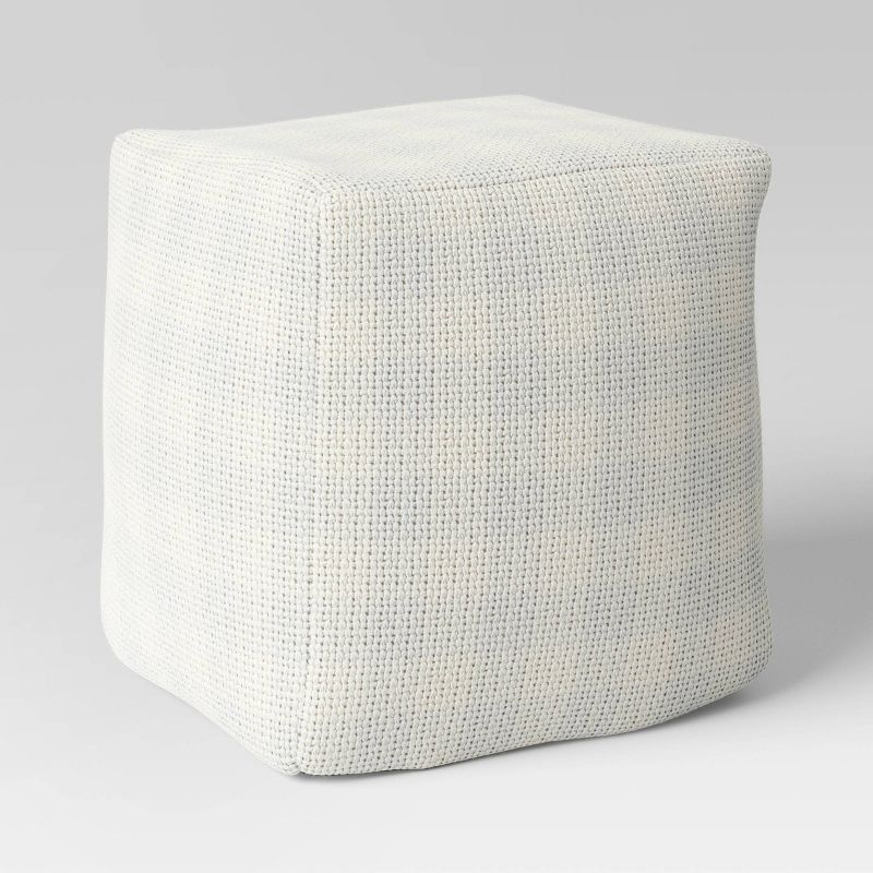 18&#34;x18&#34; Chunky Check Outdoor Patio Pouf Cream - Threshold&#8482; designed with Studio McGee, 1 of 6