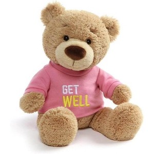 GUND Get Well Soon Teddy Bear Plush, 12.5” Stuffed Animal with Pink T-Shirt Message, Soft Huggable Comfort Gift for Kids, Adults & Friends - 1 of 4
