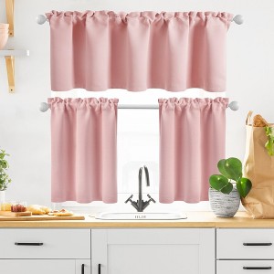 Semi Rod Pocket 3 Piece Linen Sheer Tier Curtains Valance Set - 1 of 4