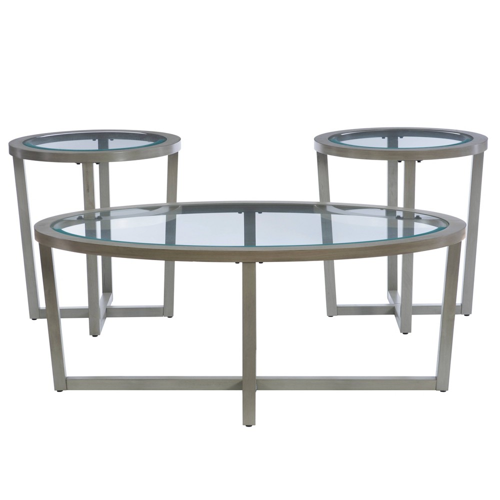 Photos - Coffee Table 3pc Beecher Transitional Glass Tabletop Wood Frame Gunmetal Coffee and End