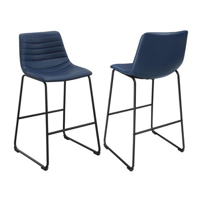 Simple Relax Set of 2 Faux Leather Upholstered Counter Stools with Footrest