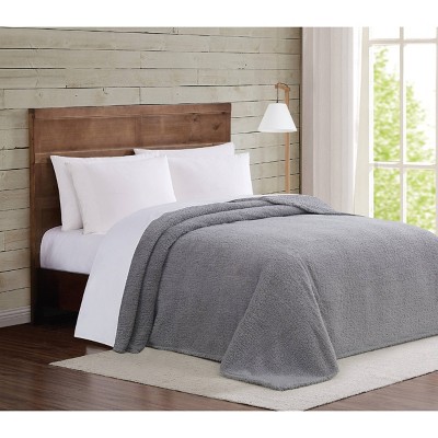 Full/Queen Marshmallow Sherpa Bed Blanket Gray - Brooklyn Loom