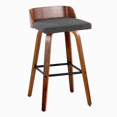 Walnut Wood and Dark Gray Swivel Barstool Set