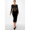 Slickblue Women's Holiday Midi Dress, Velvet Sheer Contrast Design, Long Sleeve Ruched Back, Black, Size S-L - 2 of 4