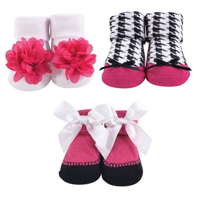 Hudson Baby Infant Girl Socks Boxed Giftset, Dark Pink Black, One Size