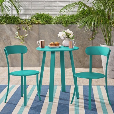 Barbados 3pc Patio Bistro Set - Matte Teal - Christopher Knight Home