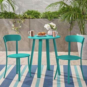 Barbados 3pc Patio Bistro Set - Matte Teal - Christopher Knight Home