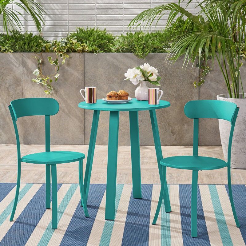 Barbados 3pc Patio Bistro Set - Matte Teal - Christopher Knight Home, 1 of 7