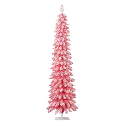 Puleo high quality pink glitter Christmas Tree 7.5 pre-lit slim