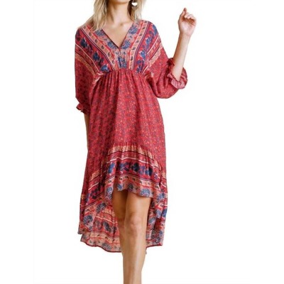 Women's Mixed Print Bohemian Midi Dress - umgee