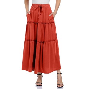 Clearlove Women Midi Skirt with Pockets Elastic High Waist A Line Lace Tiered Skirt - 1 of 4