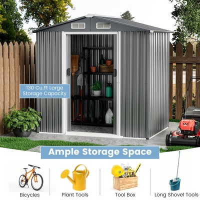 Metal Gray 6' x 4' Outdoor Storage Shed with Sliding Doors