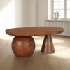 Royal Hampton Coffee Table | 38" Handmade Mango Wood Oval Top | Round Ball and Cone Base - 3 of 4