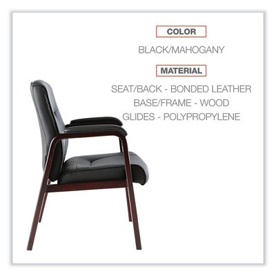 Madaris Black Bonded Leather Guest Chair with Mahogany Wood Trim