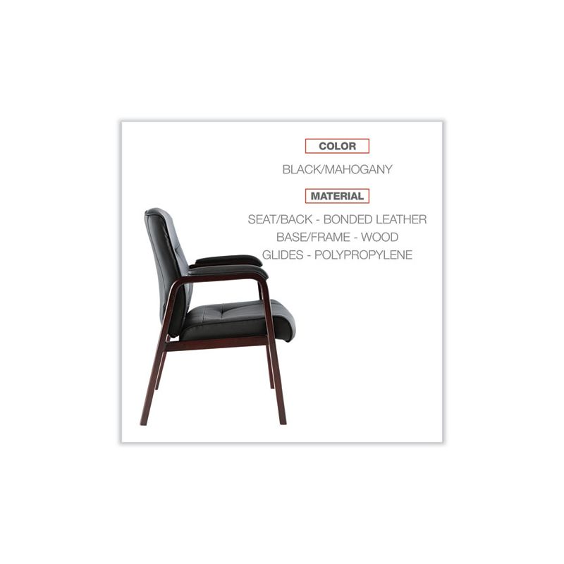 Alera Alera Madaris Series Bonded Leather Guest Chair with Wood Trim Legs, 25.39" x 25.98" x 35.62", Black Seat/Back, Mahogany Base, 3 of 8