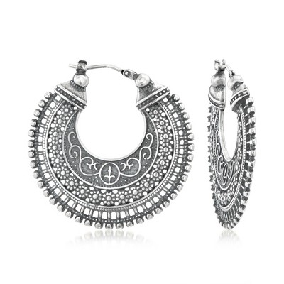 Ross-Simons Italian Sterling Silver Embellished Hoop Earrings