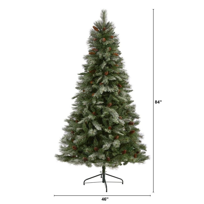 Nearly Natural 7-ft Snowed French Alps Mountain Pine Artificial Christmas Tree with 833 Bendable Branches and Pine Cones, 2 of 7