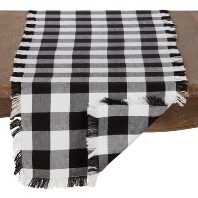 Black and White Cotton Fringed Buffalo Plaid Table Runner