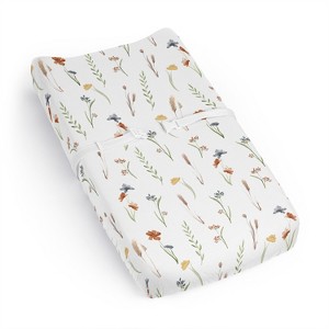 Sweet Jojo Designs Girl Changing Pad Sheet Watercolor Floral Garden Green Blue and Orange - 1 of 4