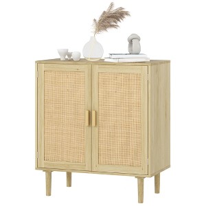 Bohemian Sideboard, 31.5" Buffet Cabinet with 2 Rattan Doors and Shelves for Living Room, Hallway - 1 of 4