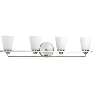 Progress Lighting Flight 4-Light Bath Vanity, Brushed Nickel, Etched Glass Shade - 1 of 4