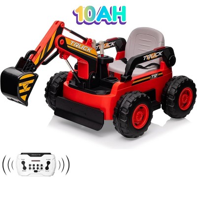 12V Kids Ride-On Excavator with Remote Control, Real Electric Digging Arm, 4WD Motors, Bluetooth Music,LED Lights,Construction Truck for Kids