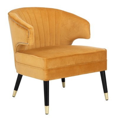 Stazia Marigold Velvet Wingback Armless Accent Chair with Gold Caps