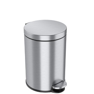 iTouchless Step Pedal Bathroom Trash Can with AbsorbX Odor Filter and Removable Inner Bucket 3 Gallon Round Stainless Steel - 1 of 4