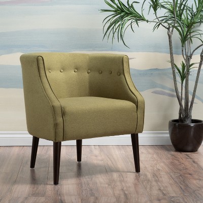 Okak Fabric Accent Chair Button-Tufted Barrel Chair with Upholstered Elegant Club Chair with Birch Wood Legs for Living Room Bedroom