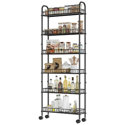 LunaLulinlk 6 Tier Storage Cart,Metal Kitchen Rolling Cart with Lockable Wheels & Baskets,6" Slim Storage Shelf for Kitchen