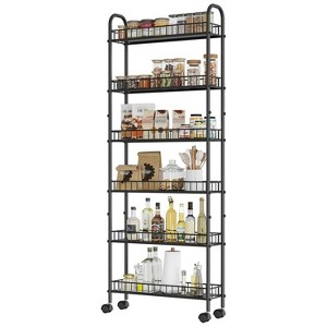 LunaLulinlk 6 Tier Storage Cart,Metal Kitchen Rolling Cart with Lockable Wheels & Baskets,6" Slim Storage Shelf for Kitchen - 1 of 4