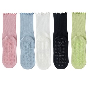 Anna-Kaci 5 Pairs Women's Anti-Slip Crew Yoga Socks Soft Cotton Grip Sole Seamless Toe Design for Pilates Indoor Workouts - 1 of 4