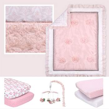 The Peanutshell Arianna Crib Bedding Set, Pink Floral, 4pc to 12 Pc, For Girls