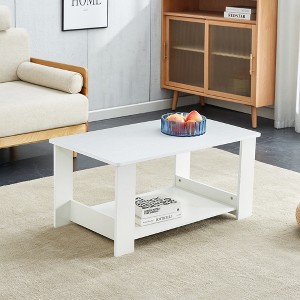 FONTOI Dining Table, Rectangular Dining Table with Open Shelf, Double-Layered Center Table for Home Office, White, 21.7"*16.5"*35.4" - 1 of 4