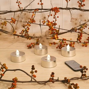 Lumabase 4ct Extra Large Battery Operated Tea Lights with Remote Control Silver - 1 of 4