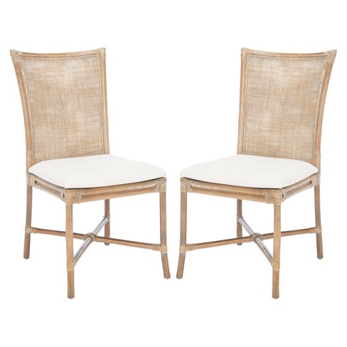 Set Of 2 Chiara Rattan Dining Chairs, White Wood And Rattan Dining Chairs