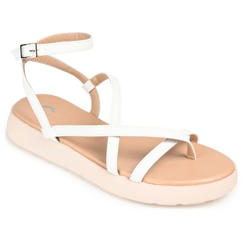 Journee Collection Womens Jeselia Tru Comfort Foam Ankle Strap Flat Sandals,  White 10 : Target