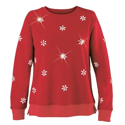 Collections Etc Sparkling Faux Crystal Snowflake Embellished Pullover
