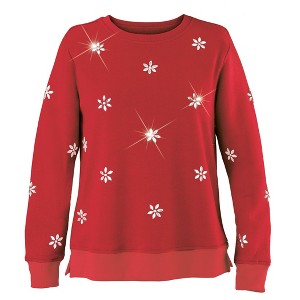 Collections Etc Sparkling Faux Crystal Snowflake Embellished Pullover - 1 of 4