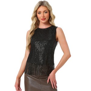 INSPIRE CHIC Women's Sequin Fringe Trim Sleeveless Round Neck Party Crop Top - 1 of 4