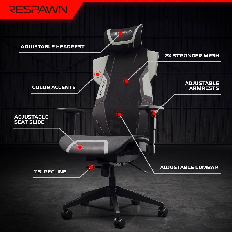 RESPAWN Flexx Mesh Gaming Chair With Lumbar Support and Adjustable Headrest , 6 of 8