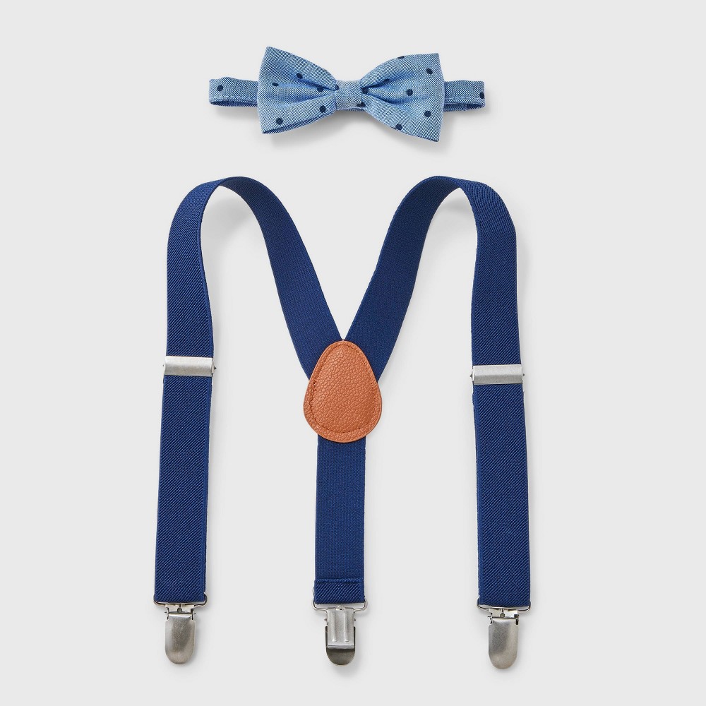 Boys' 2pc Suspender Set - Cat & Jack™ Navy Blue: Adjustable Elastic Straps, Solid & Polka Dot Patterns