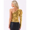INSPIRE CHIC Women's Sparkly Sequin One-Shoulder Puff Long Sleeve Shimmer Tops - 3 of 4
