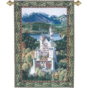 Manual Woodworkers and Weavers Neuschwanstein Castle Grande Tapestry Wall Hanging, 56W x 80H Inches, Woven European Landscape Decor - 1 of 3