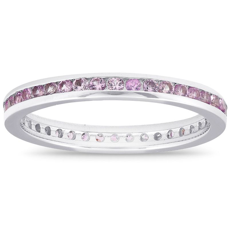 Pompeii3 5/8ct Pink Sapphire Stackable Wedding Anniversary Ring 14K White Gold, 1 of 6